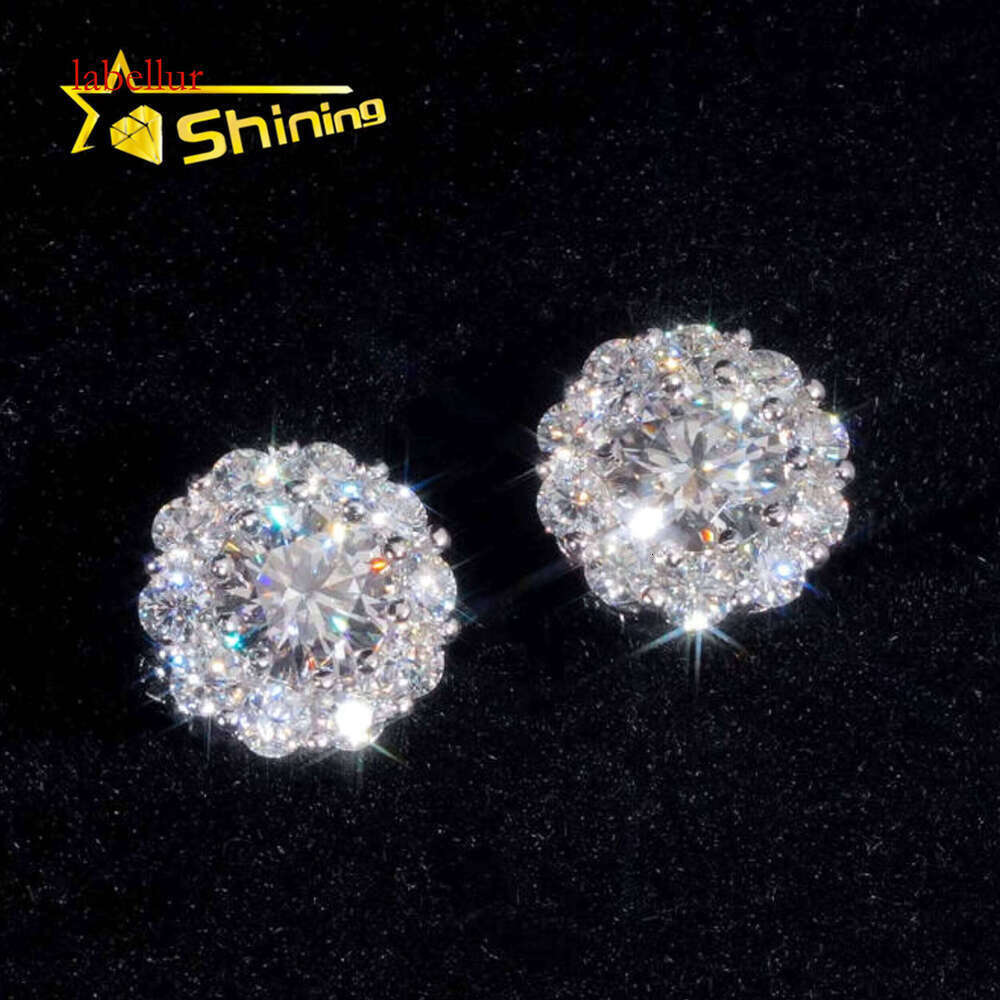 Hip Hop Jewelry Pass Tester GRA Certified Stocks VVS Dia Sterling Sier Cluster Moissanite Stud Earrings