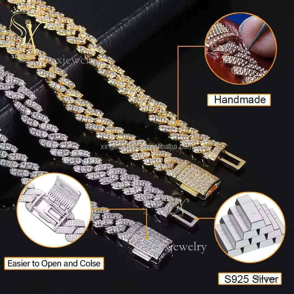 Hiphop Jewelry Men Women Necklace Sier Gold Plated Iced Out 8mm Dia Moissanite Cuban k Chain