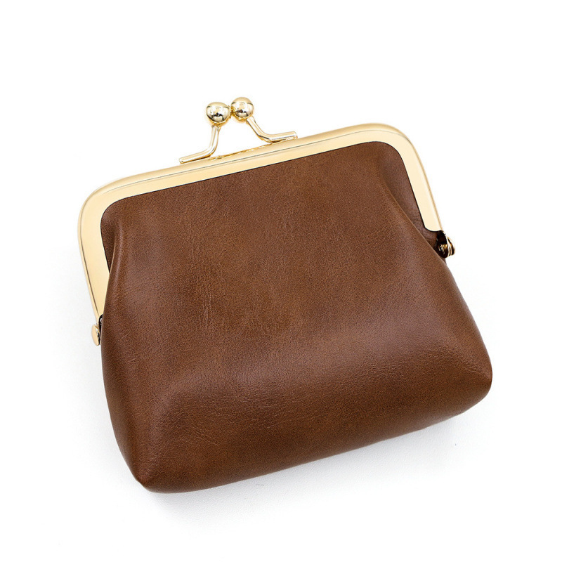 Vintage Oil Leather Iron Clip Exquisite Coin Purse Large Capacity Lipstick Bag Luxury Bag Candy Color Mini Clutch Coin Bag Earphone Bag