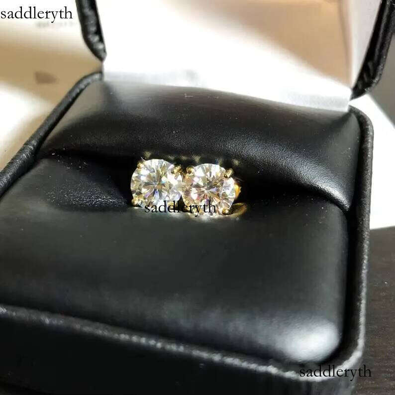 Daily wear 2TCW Round Cut Moissanite Birthday Gift for Her 10K Yellow Gold Stud Earrings f1 ac