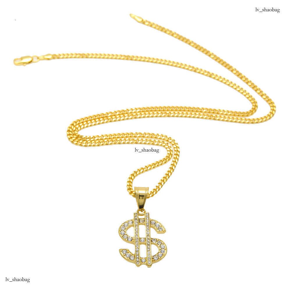 Hip-Hop Trendy Jewelry Gold-Plated Dia-Studded Fashion Dollar Shape Pendant Necklace