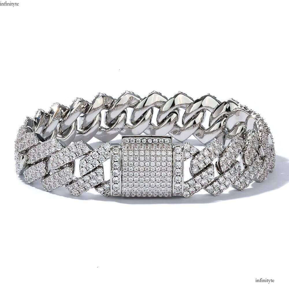 NUOYA Customizable 14MM White Gold Plated Dia Link Chain Bracelet Women Hip Hop Jewelry Gift Cuban Bracelets