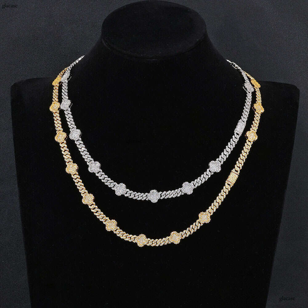 Hip Hop Iced Out VVS Moissanite Four-Leaf Clover Cuban Chain Men's Necklace Trendy Jewelry