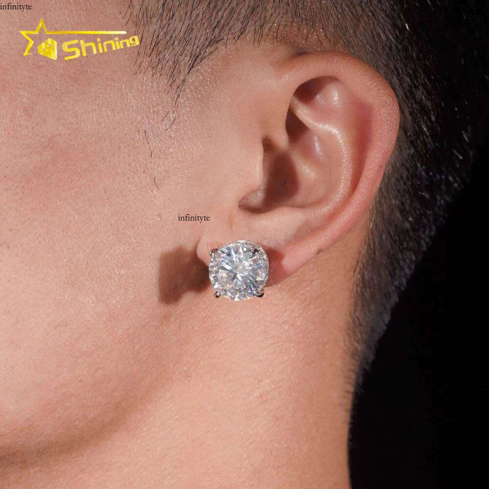 GRA Certificate High Quality Big Size 13mm Dia Iced Out Sier Stud Moissanite Hip Hop Earrings