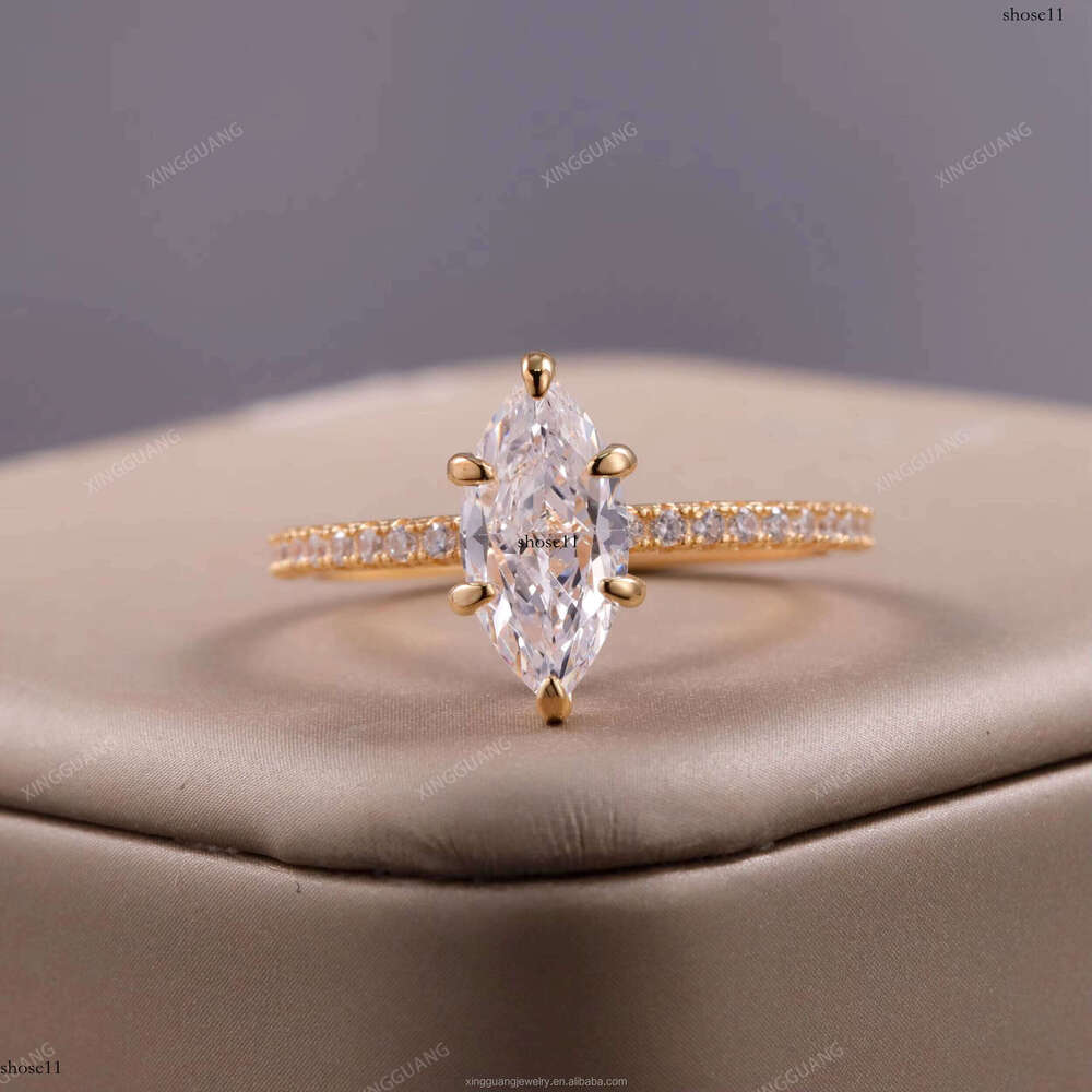 XingGuang Customized Solid Gold D Color Marquise Cut 2CT VVS Moissanite Women Jewelry Wedding Set Rings Engagement Ring