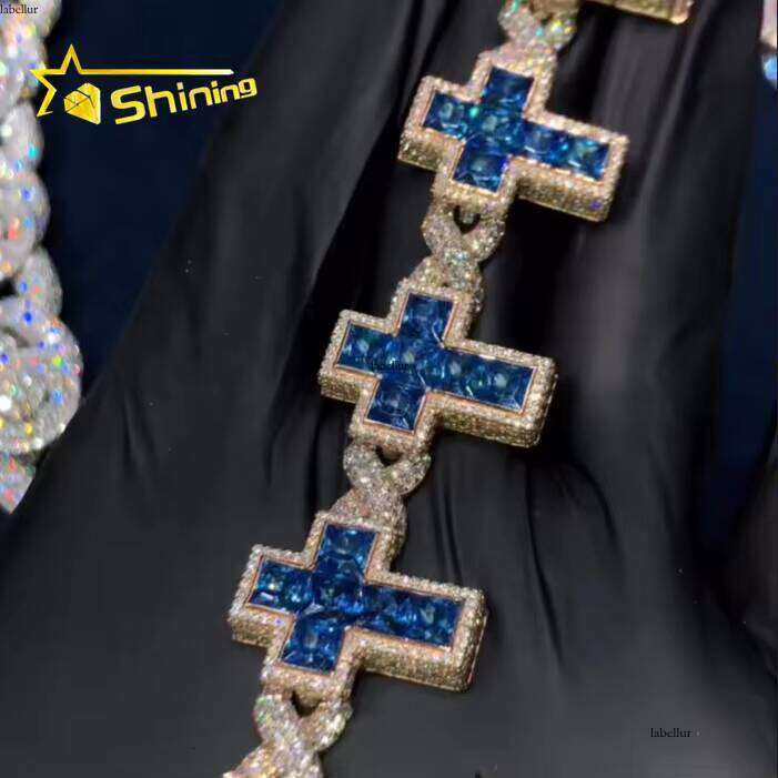 Hot Sale Design Custom Sier Rose Gold Plated Multi-Colored Emerald Cut Infinity Link Cross Cuban Bracelet