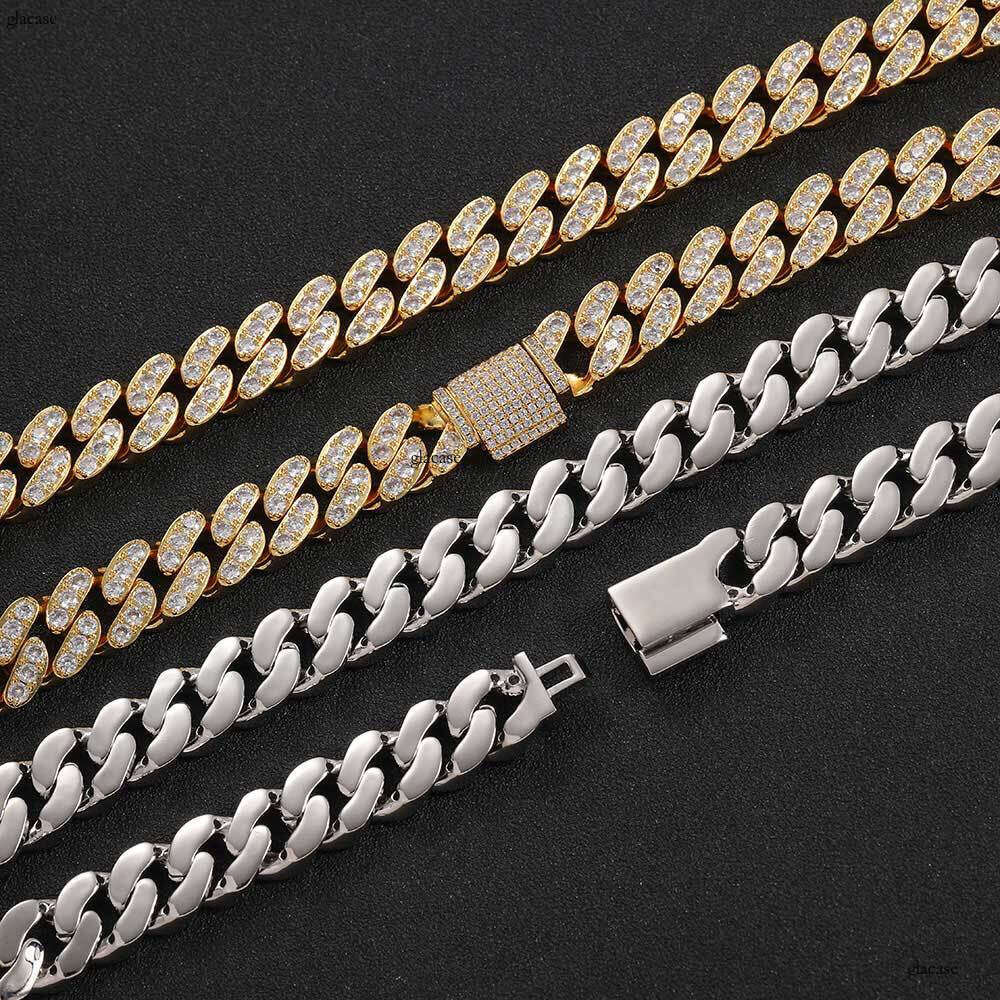 12mm Flip Clasp Single Row Moissanite chain Cuban Chain Trendy Versatile Men's Necklace Hip Hop Accessories