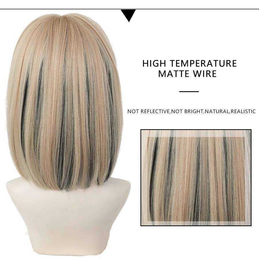 7JHH WIGS Short Bob with Bangs Highlight Siery Black Wig for Women Daily Cosplay Party Synthetic Hair Wigs Heat Resistant