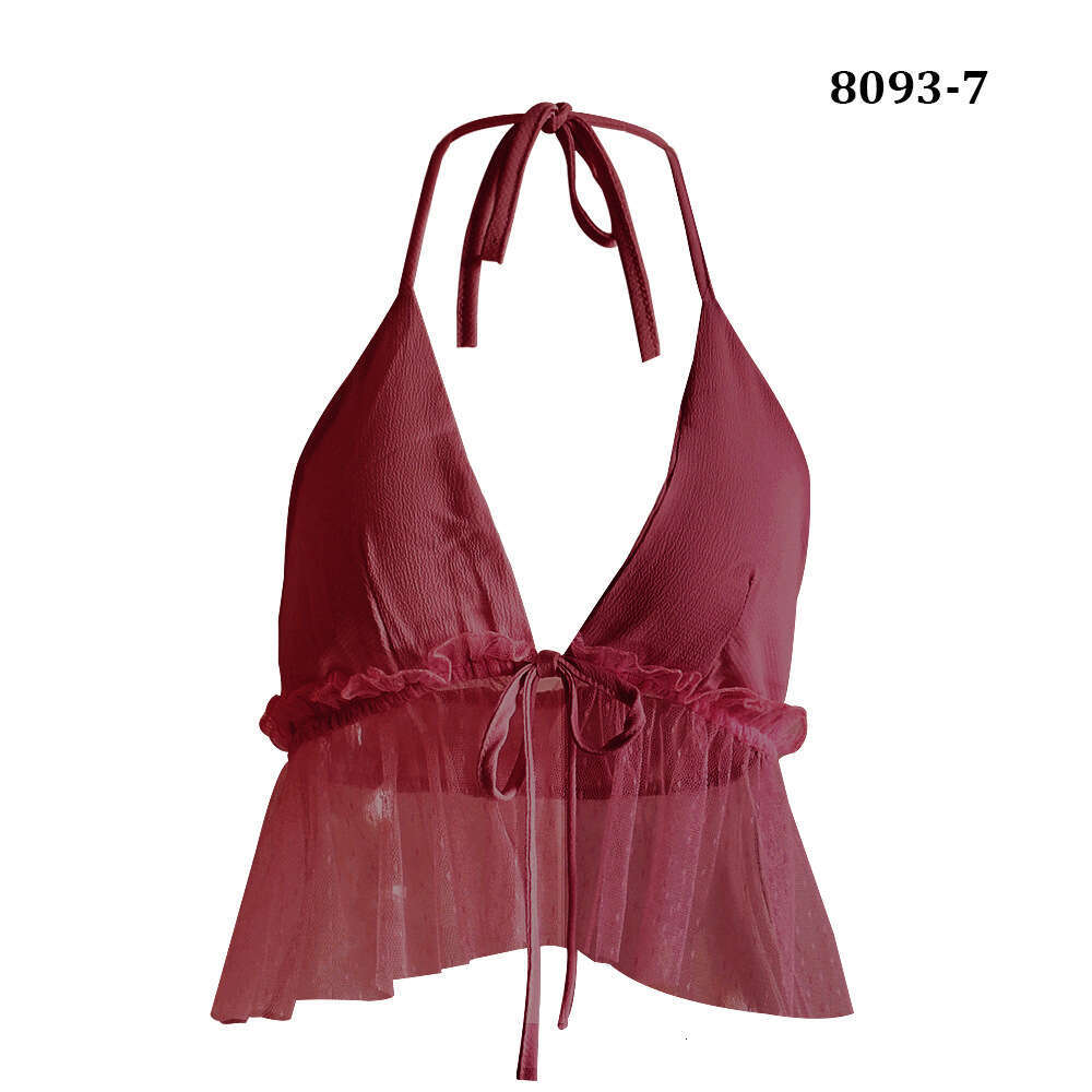 Women's Sexy Lace-Up Transparent Mesh Camisole Top