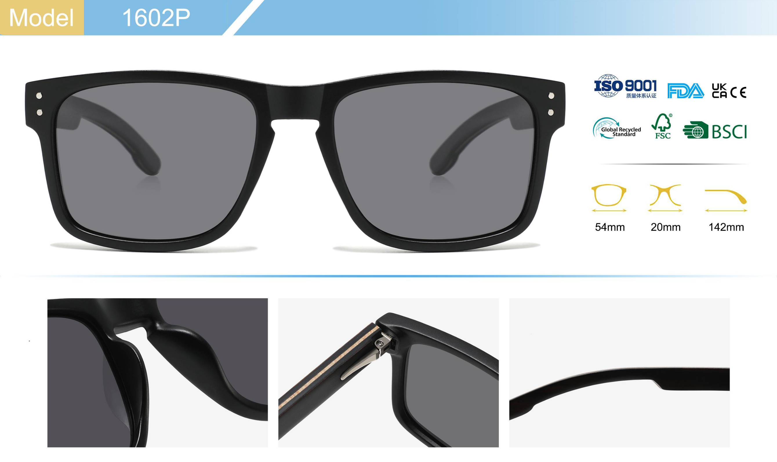 Minimalist horn-rimmed sunglasses luxury polycarbonate frames ladies gentlemen polarized lenses adjustable nose pads business commute pj2