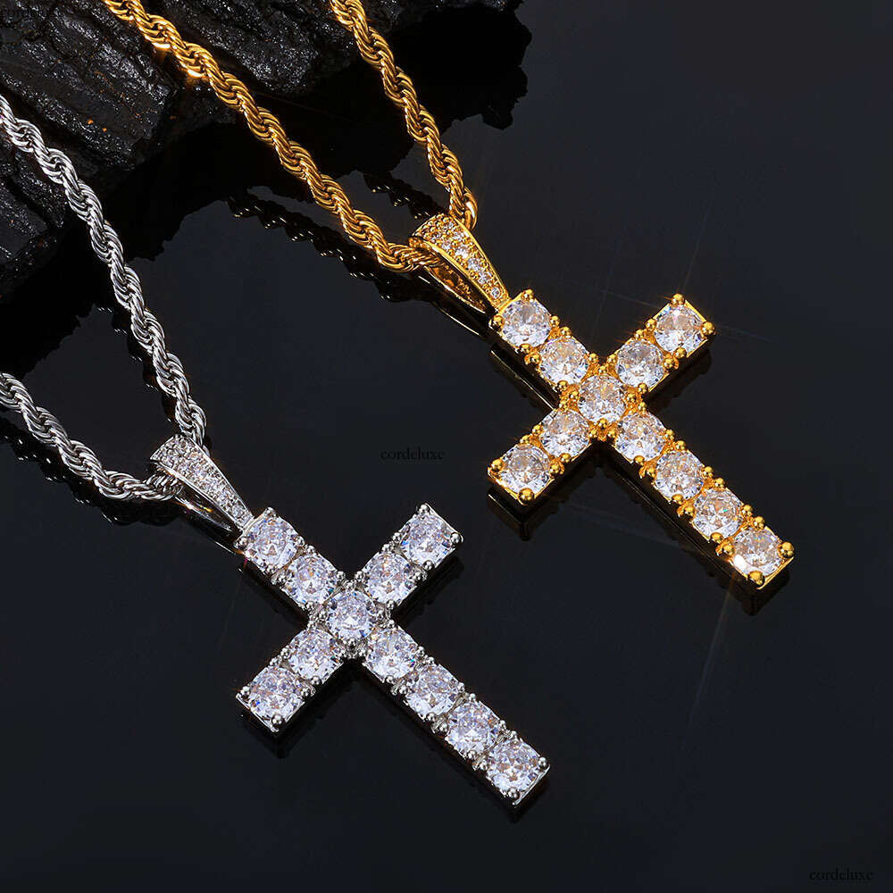 New Hip-Hop Large Cross Pendant Sterling Silver Gold-Plated Full Moissanite chain Men's Necklace