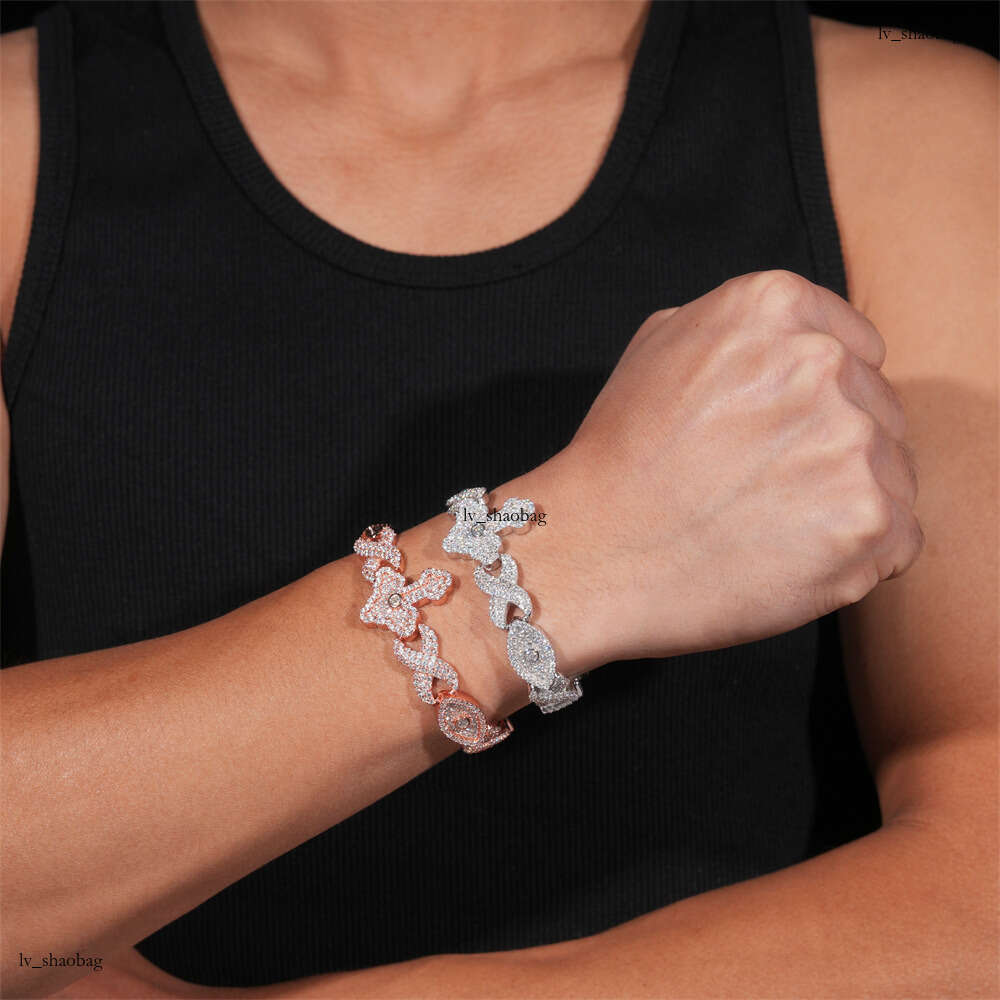 Hip-Hop 11.8mm Full Inlaid Moissanite Sier 8-Shaped Eye Trendy Brand Accessories Unisex Bracelet