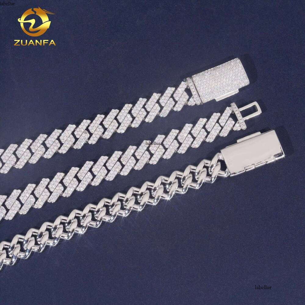 13Mm 2Row Hip Hop Jewelry Iced Out Cuban Chain Sterling Sier With Sandstone Men's Bracelet Necklace