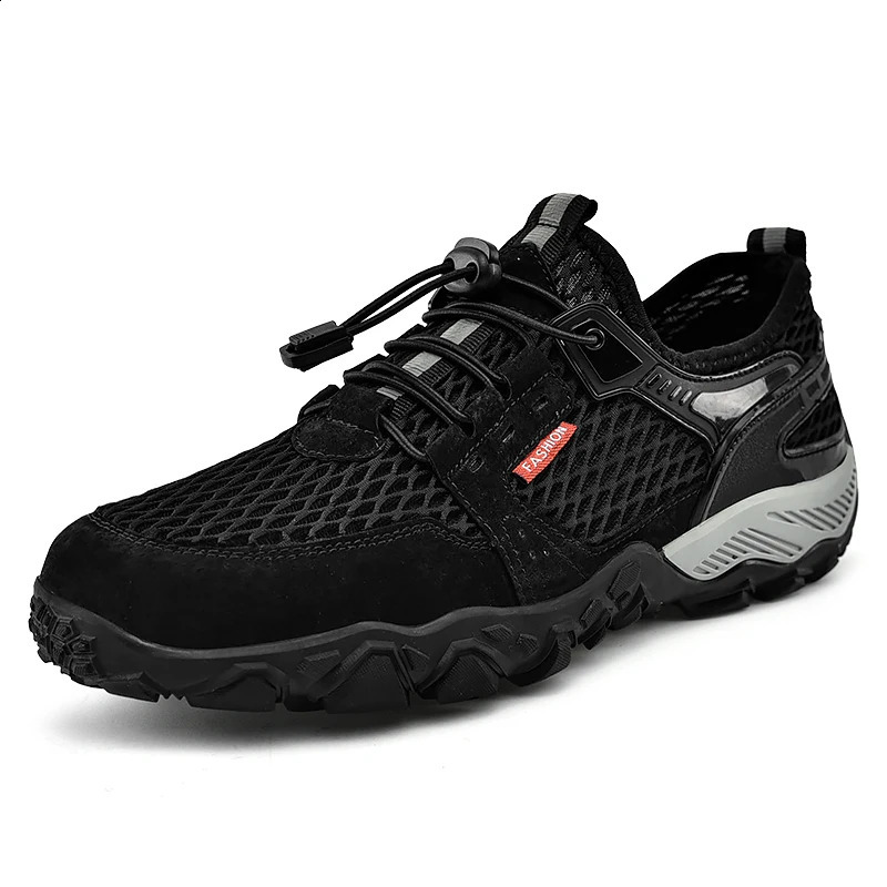 Men Soft Hiking Shoes Summer Breathable Mesh Sneakers Light Black Hike Footwear Walking Shoes Outdoor Shoes Climbing Shoes Male 250805