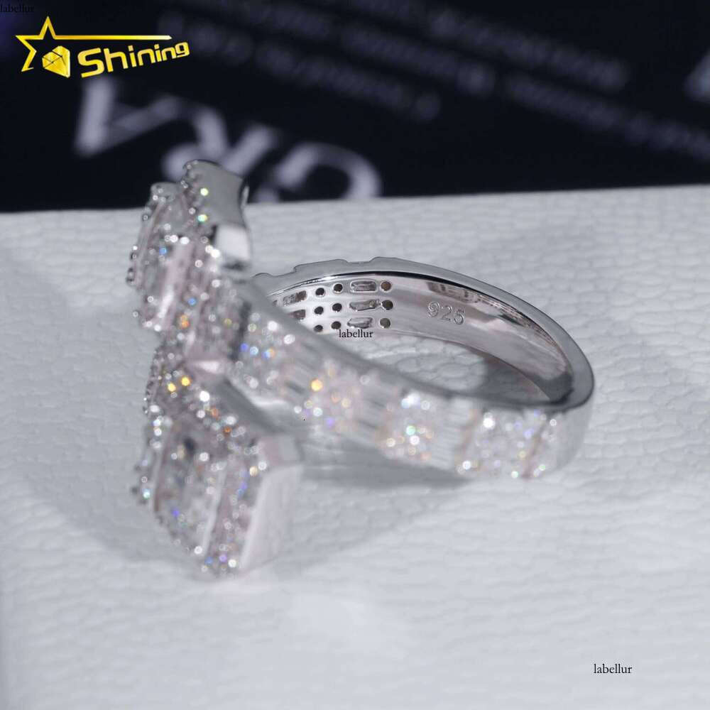 Gold-Plated Classic Silver Hip-Hop Jewelry Style Baguette VVS Moissanite Men's Ring