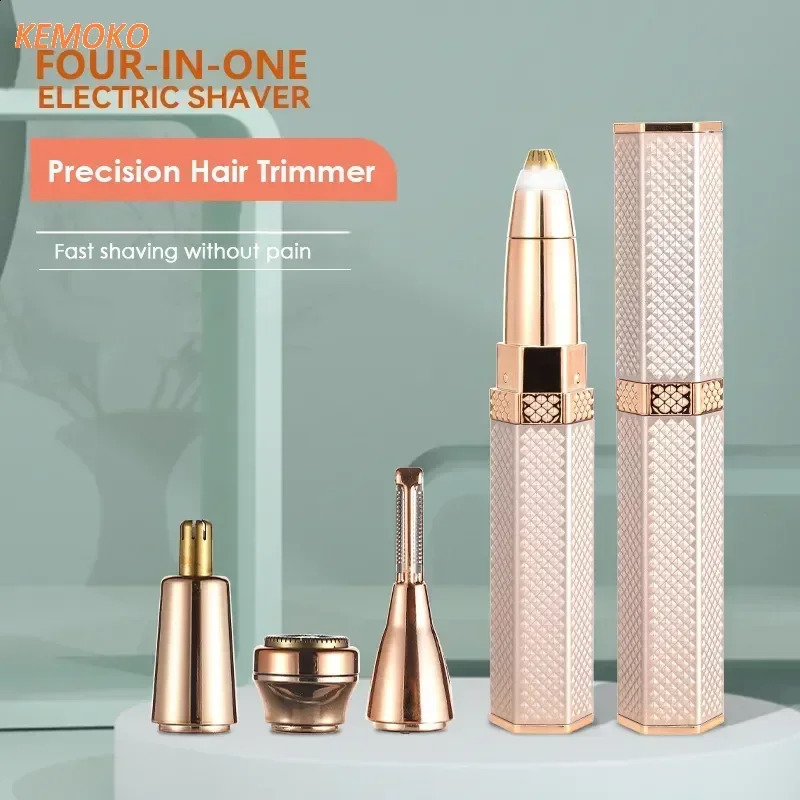 4 In 1 Lipstick Shaver Painless Mini Hair Removal Shaver Electric Nose Hair Epilator Face Armpit Hair Remover Eyebrow Trimmer 250805