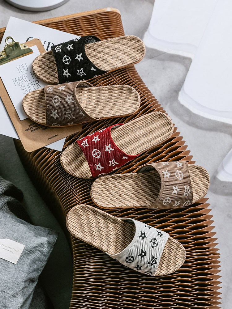 Designer Slippers Linen slippers Women Summer New Fashion Couple Home Home anti-slip thick-soled linen slippers Four Seasons Cool Slippers Free shippi