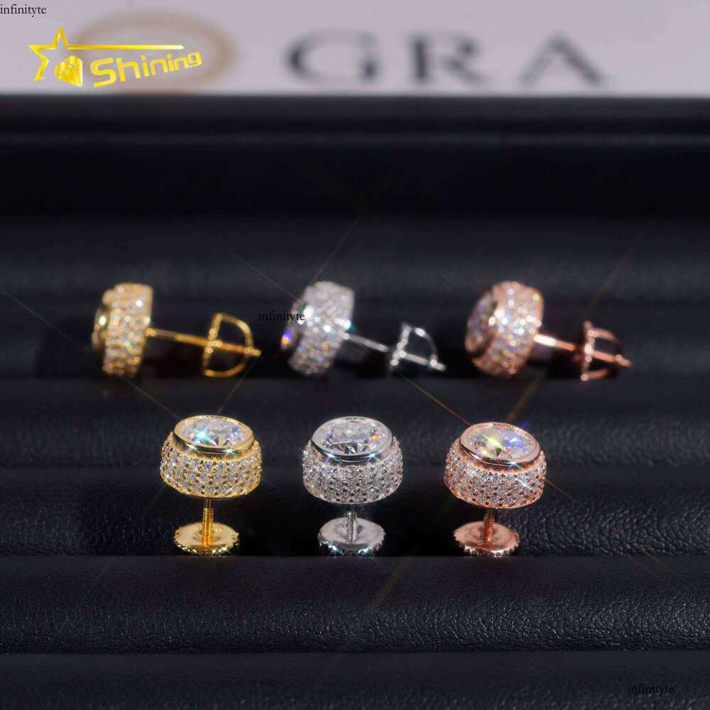 Ready to Ship Hip Hop Jewelry Sterling Sier Gold Plated Iced Out Moissanite Men Stud Earrings With GRA