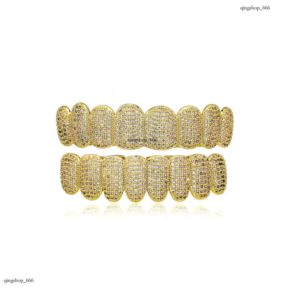 Super Shiny Micro Paved Sterling Silver Zircon Gold Teeth Grillz Cool Men's Hip-Hop Rap Accessories