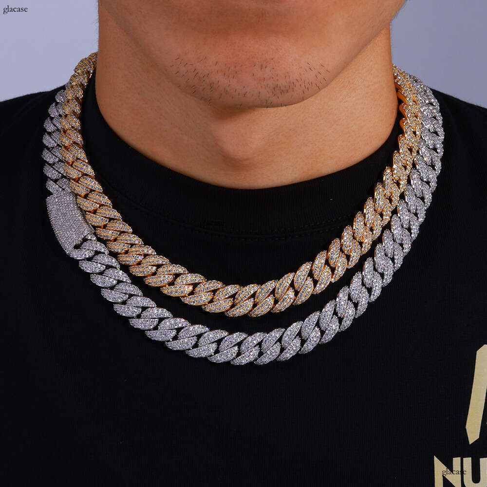 Hip Hop Jewelry 13mm Double Row Moissanite chain Bubble Cuban Chain Trendy Gold Men's Necklace