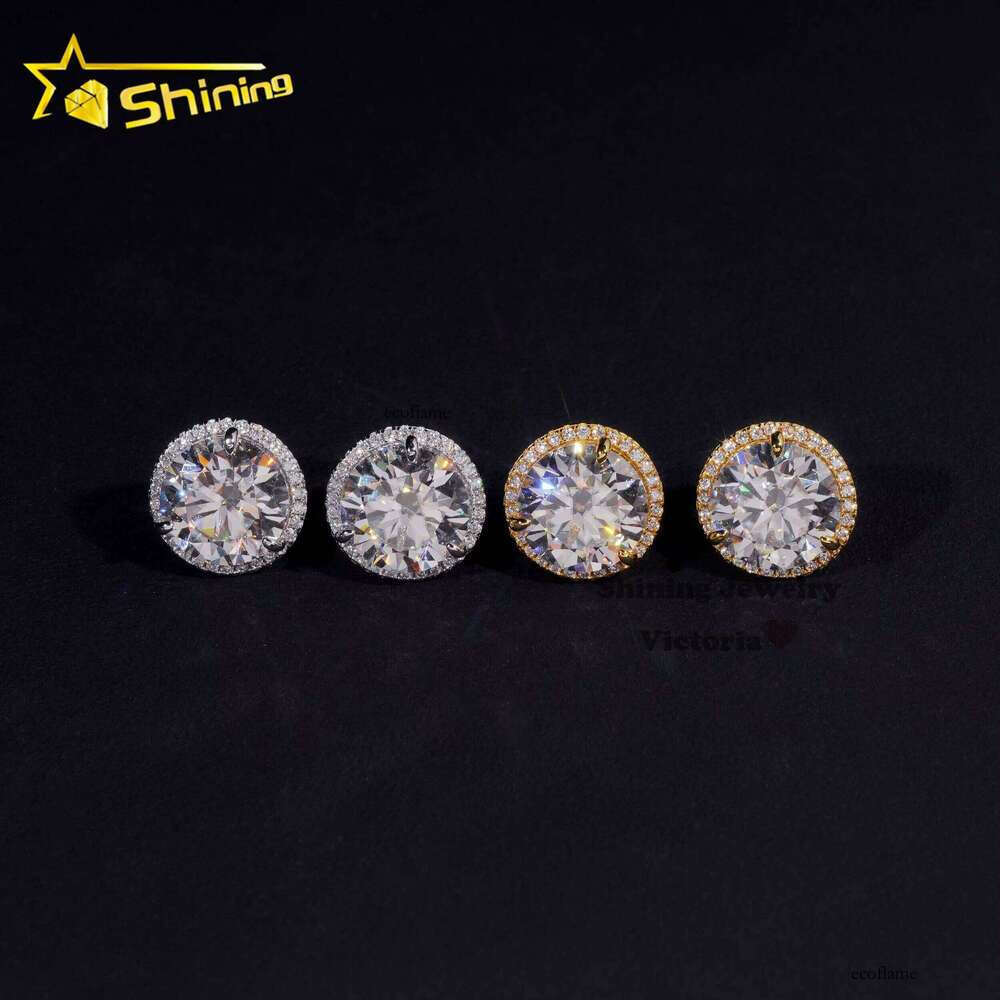 Pass Tester Hip-Hop Ice Out Jewelry Screw Back Men's Sier Gray Earrings 10mm Main Stone