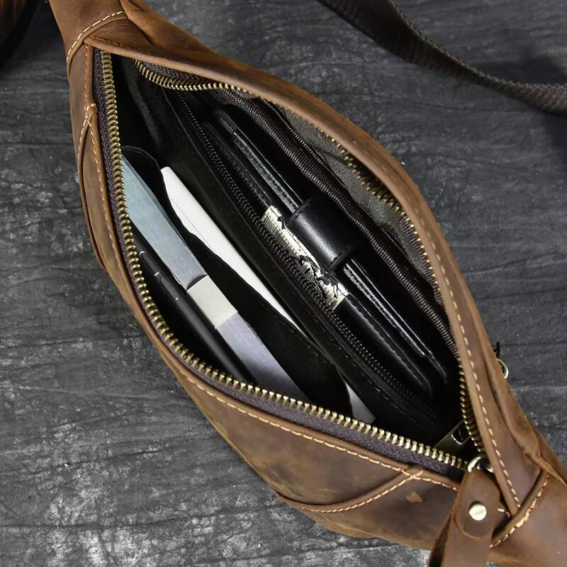 High Quality Men's Waist Chest Dual Use Crossbody For Man Male Sling Bag Belt Pouch Genuine Leather