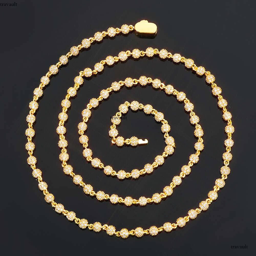 Hip Hop 4mmIced Out VVS Moissanite High-End Men's Necklace Full Dia Round Bead Chain