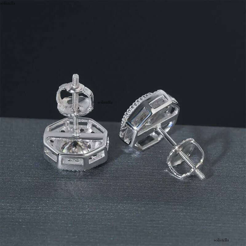 INS moissanite main stone 6mm sier plated real gold unisex earrings