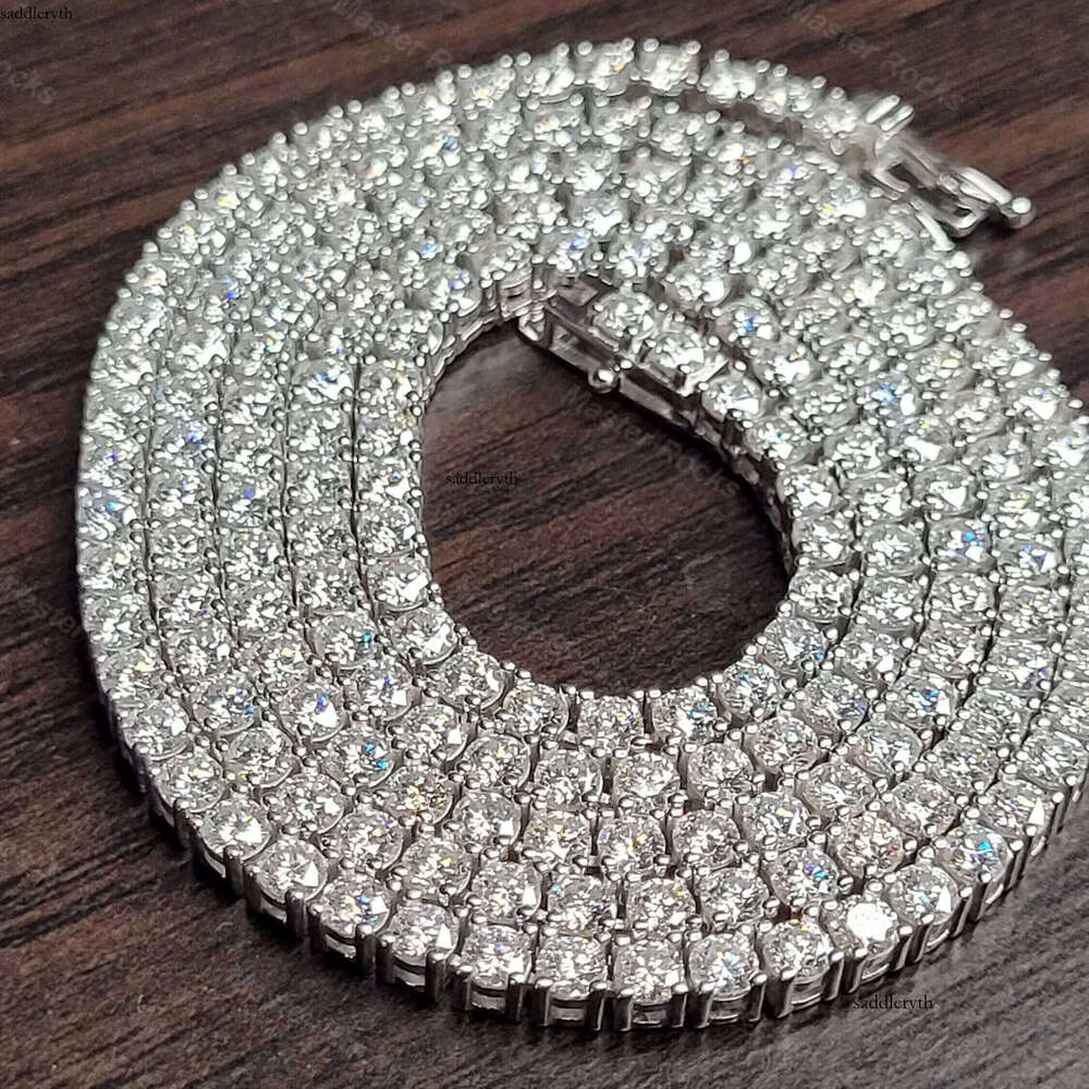 Hiphop Sterling Sier 6mm Necklace Sparkling Round Vvs Moissanite Tennis Chain 0d cf