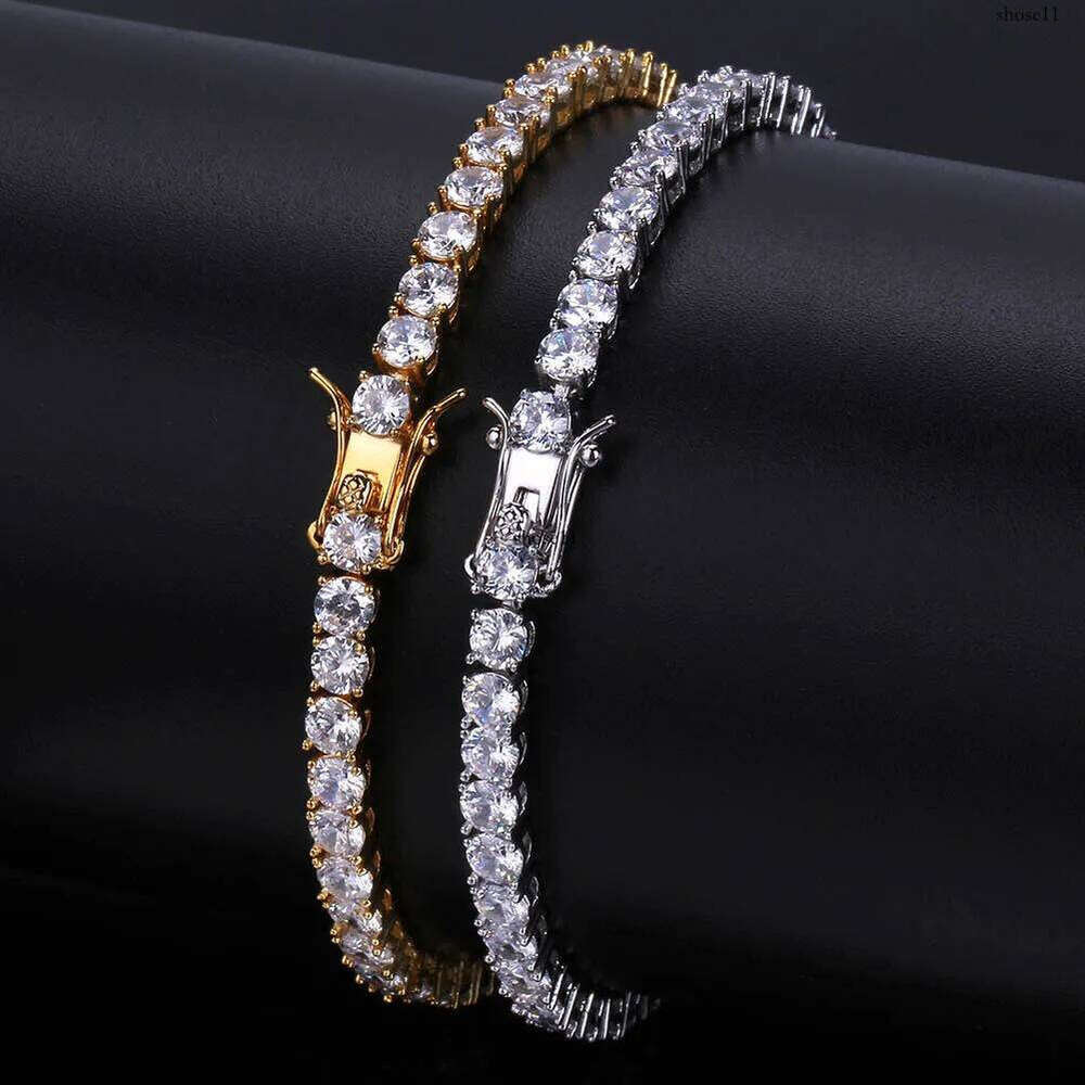 Gold Plated Hip Hop Zircon Tennis Chain Bracelet 2.5-6mm Single Row Iced Out Dia for Men & Women Cuban Chains Rapper Jewelry Gifts
