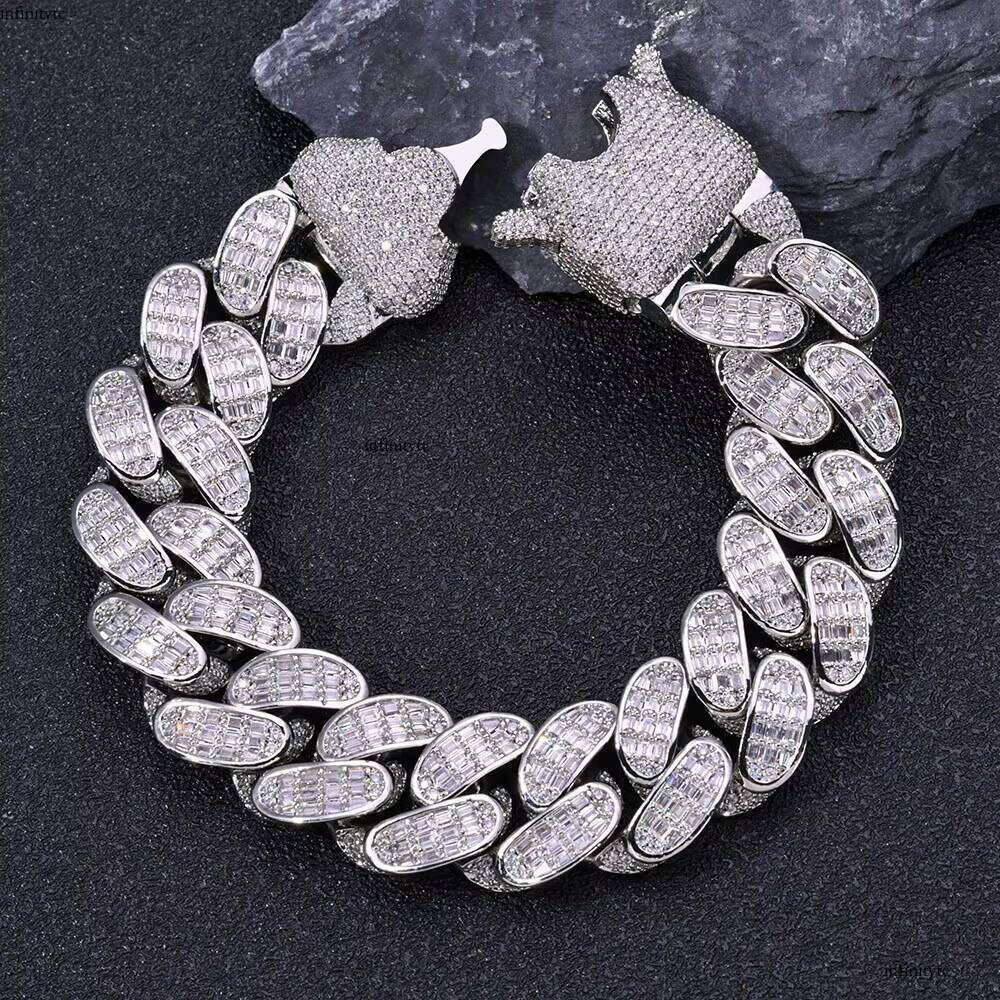 NUOYA HipHop Jewelry Personalized Custom Bling Dia Elastic Buckle Full Pave Baguette Zircon Cuban Chain Bracelet