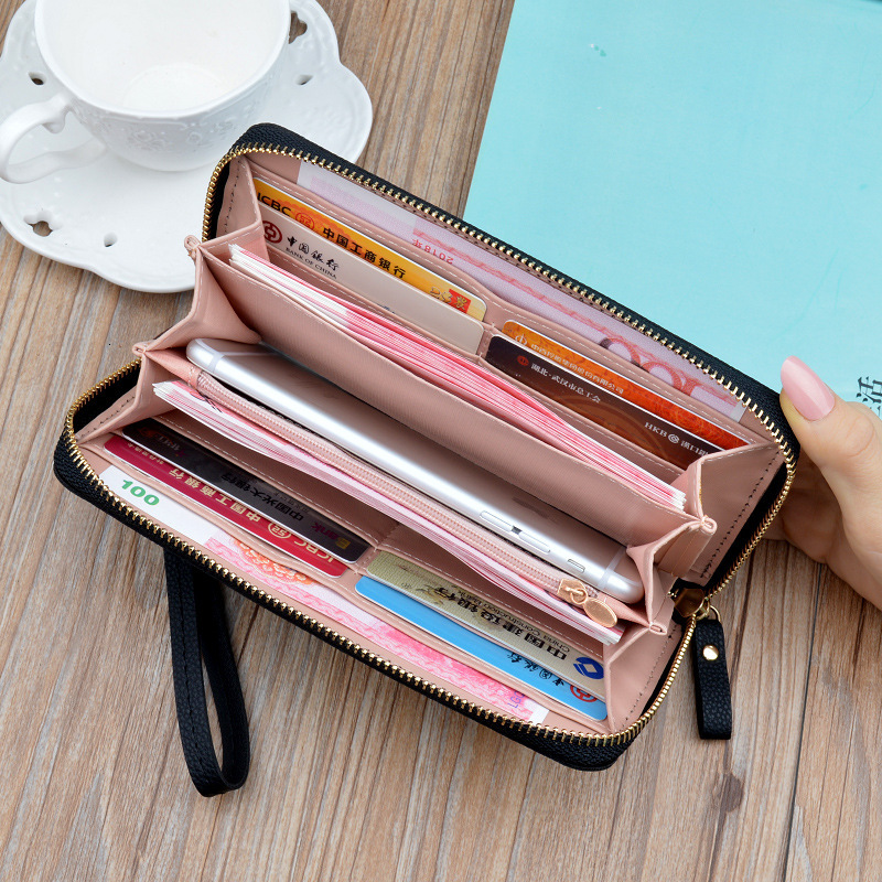 New Women's Wallet Long Zipper Clutch Fashion Simple Designer Bag Luxury Bag Large Capacity Lychee Texture Wallet Phone Bag