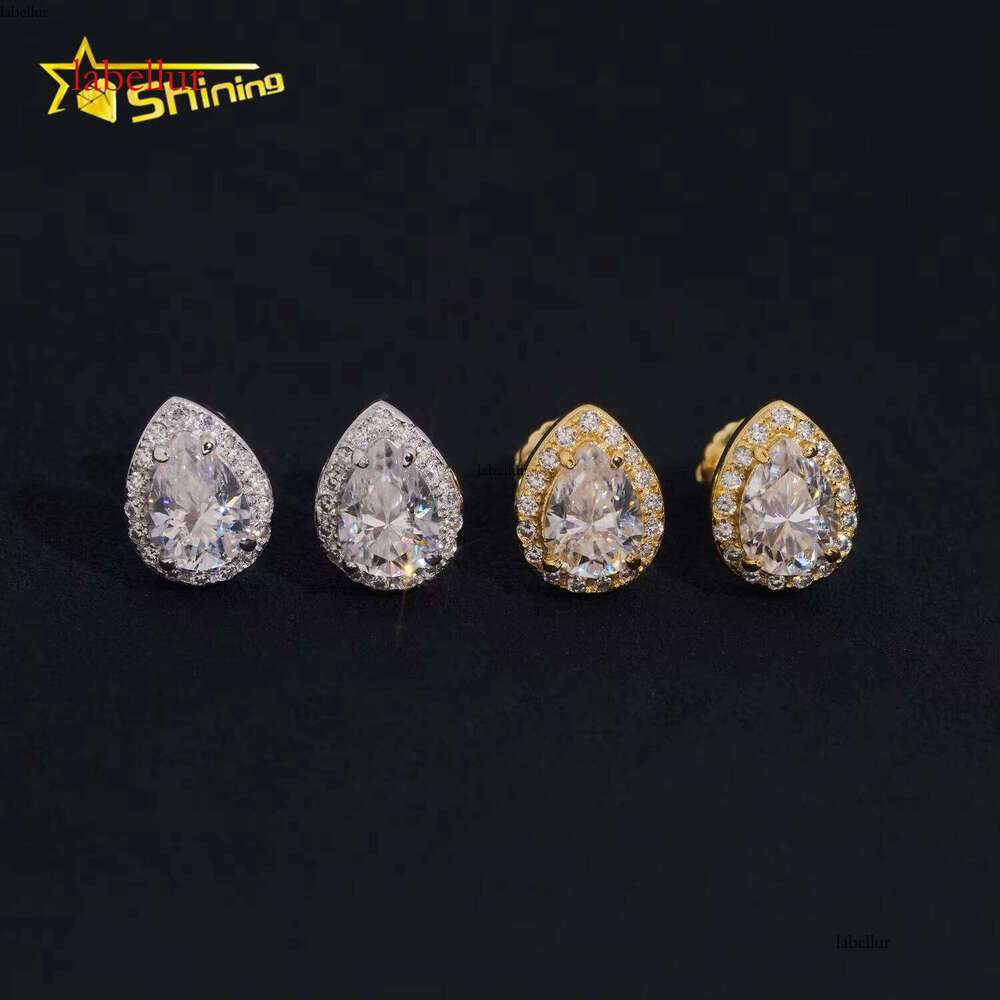 New Arrival Sier Halo Design Pear Cut Silicon Stone GRA Certified Screw Back Women's Boutique Jewelry Earrings