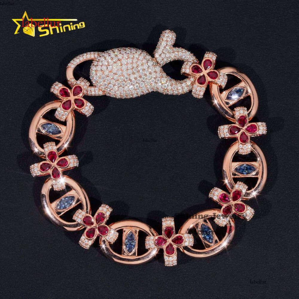 Multiple Options 18MM Fancy Jewelry Infinity Link Chain Marquise Cut Colorful Moissanite Dia Evil Eye Clover Cuban Bracelet
