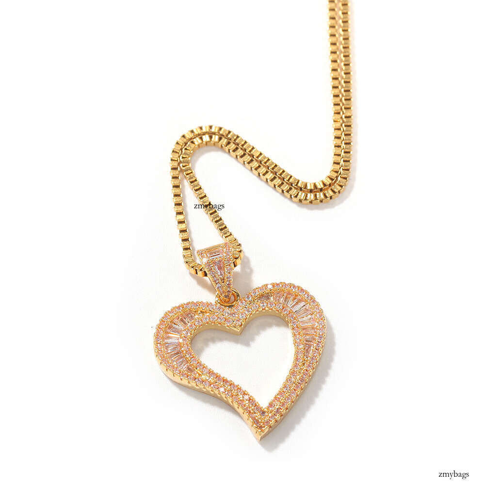 Hip-Hop Boy Ins Style Square Hollow Small Heart Pendant Simple Fashion Moissanite chain Jewelry