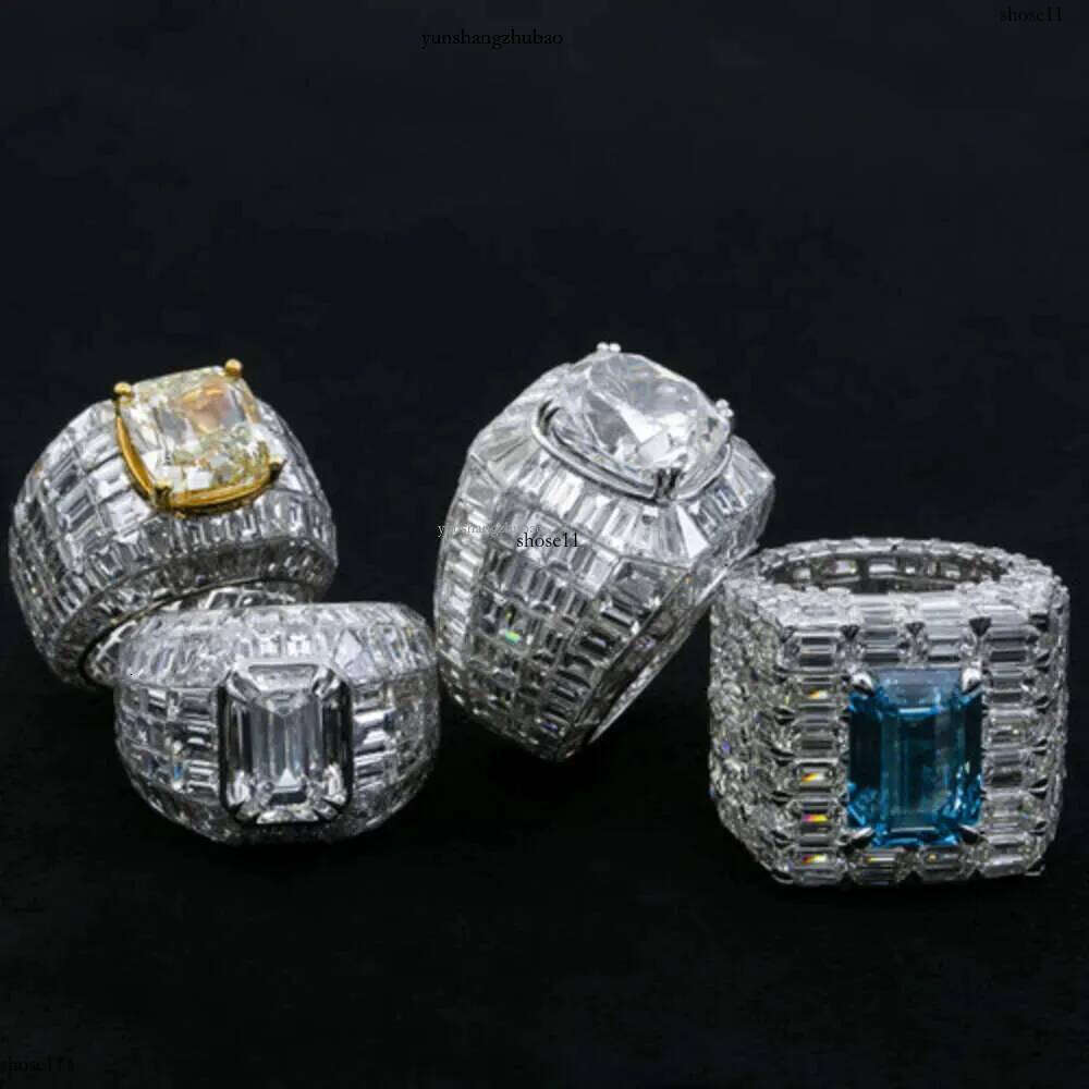 Custom 10k Solid Invisible Setting Mens Hip Hop Iced Out d Color Emerald Baguette Cut Vvs Moissanite Ring for Men