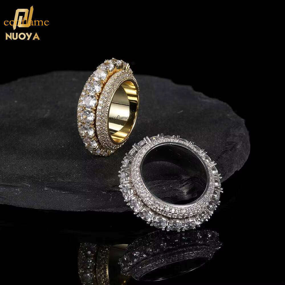 Hip Hop Spin Gold Plated Brass Pave CZ Stone Iced Out Rotating Ring for Men