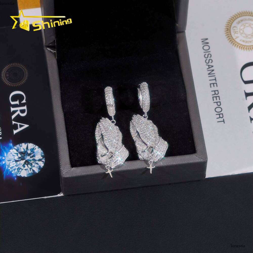 New Arrivals Hip Hop Style Moissanite Dia Iced Out Handclap Drop Sier Hoop Earrings