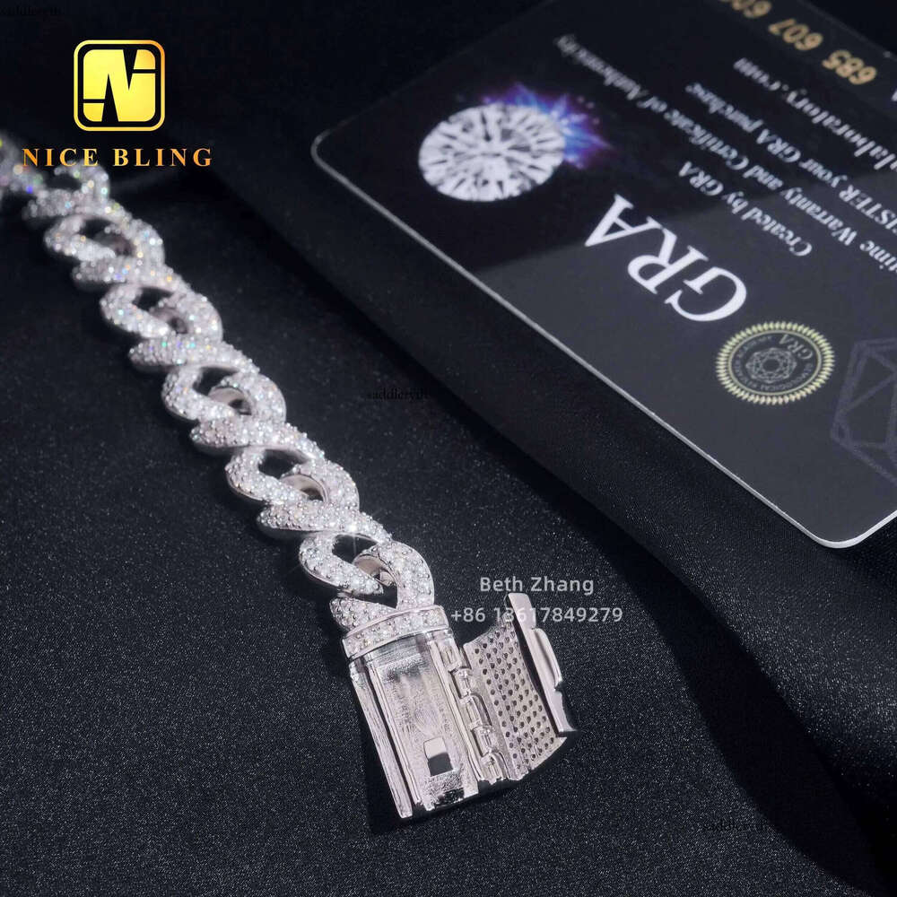 New Design 3 Rows 10MM Infinite Link Moissanite Cuban Men Fashion Dia Bracelet Sier Hip Hop Iced Out Jewelry