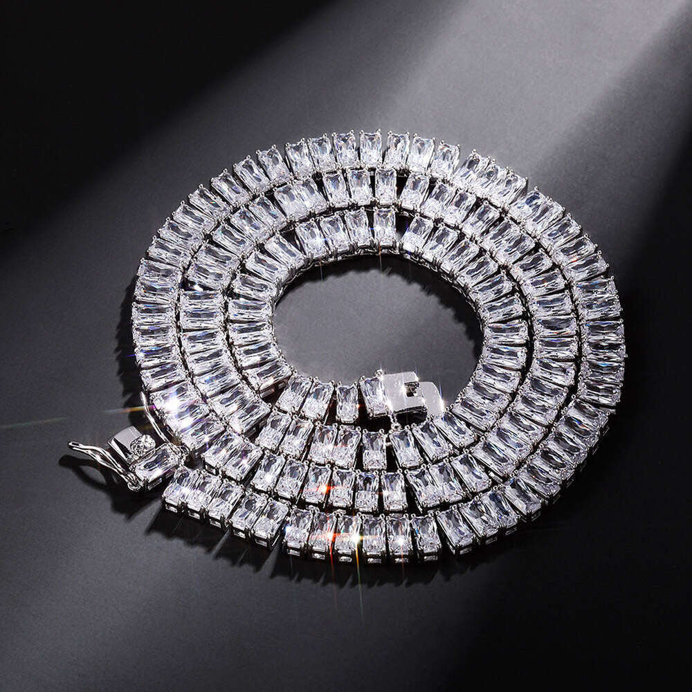 Hip-Hop Micro Pave Men's Necklace 8MM Rectangular Moissanite chain Simple Rock Style Trendy Bracelet