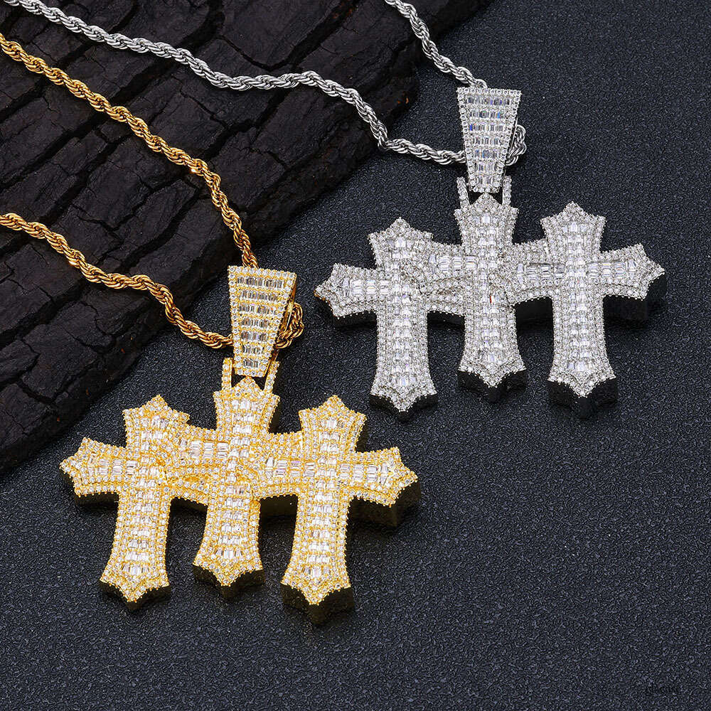 Hip Hop Cross Pendant Mixed Inlaid T Cubic Moissanite chain Men's Necklace Versatile Accessory Jewelry