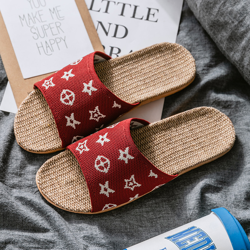 Designer Slippers Linen slippers Women Summer New Fashion Couple Home Home anti-slip thick-soled linen slippers Four Seasons Cool Slippers Free shippi