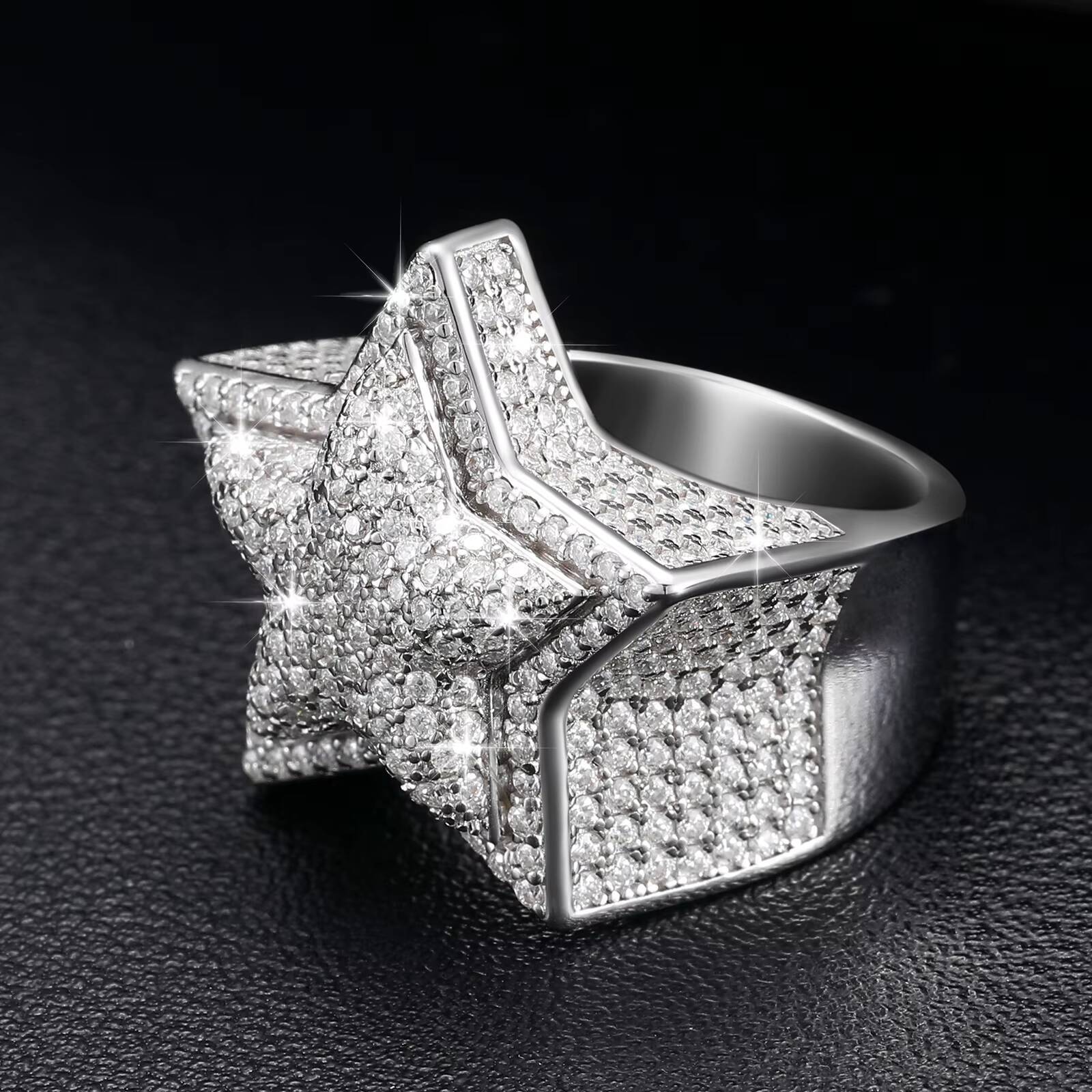 Fashionable Luxury Gift Jewelry 925 Sterling Silver Micro Paved VVS Moissanite Diamond 2 Layer Star Ring for Men