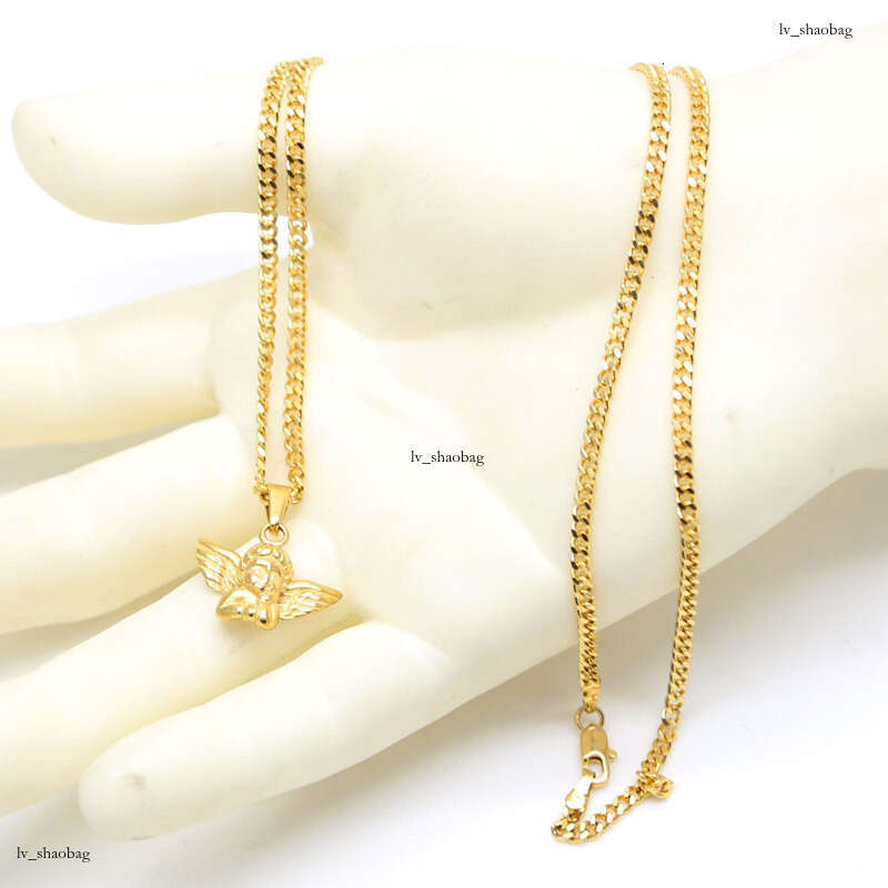 Hip Hop Gold Little Angel Sterling Silver Pendant Men's Trendy Fashion Necklace Jewelry