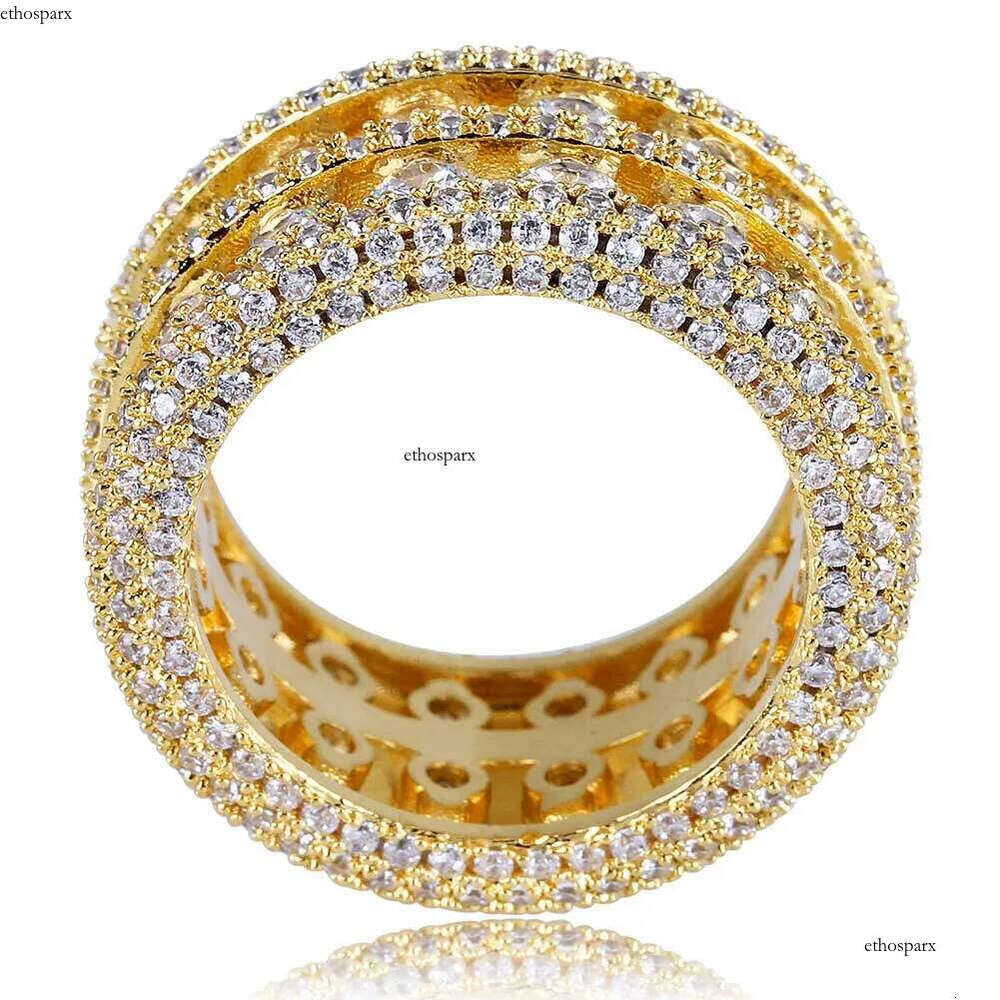 Double Rows Rings Hip Hop Shining Real Gold Plated Cubic Zircon Dia Finger Ring Jewelry