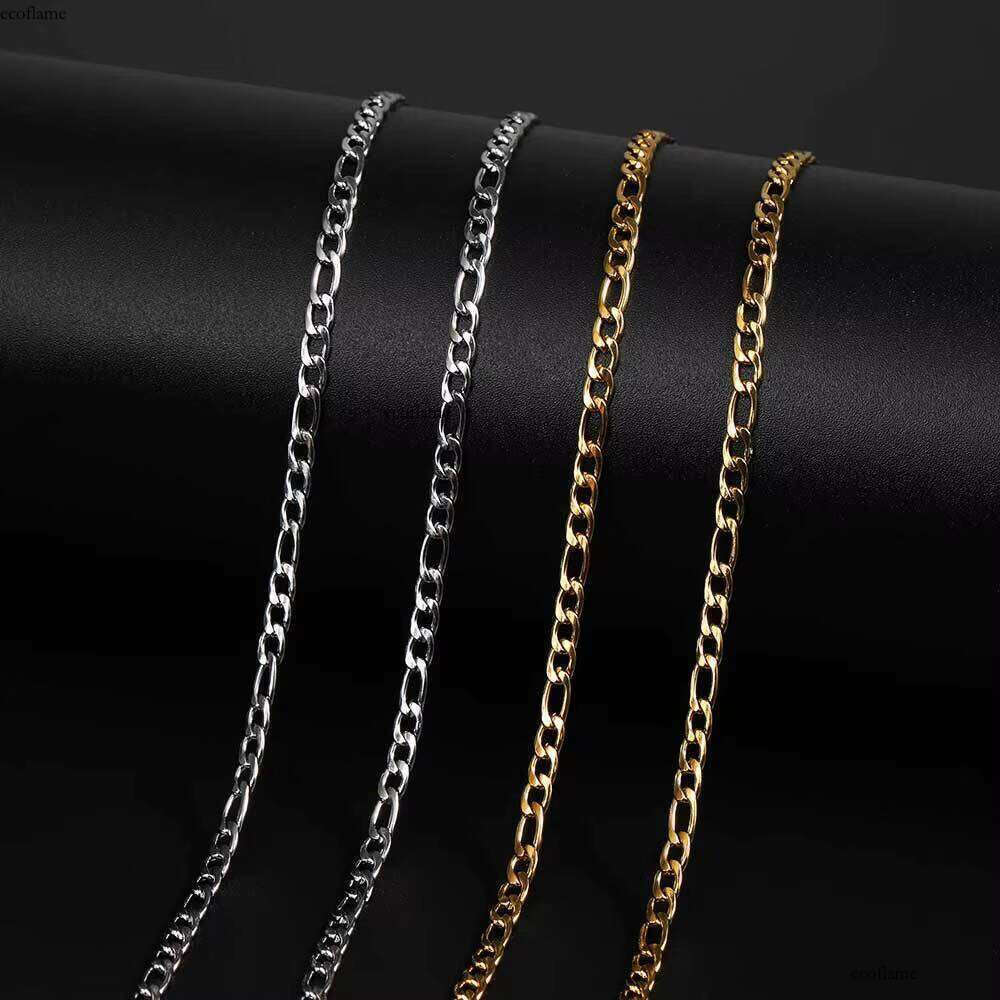 NUOYA Wholesale 3/5/6mm Gold Plated Stainless Steel Thin Custom Figaro Chain Bracelet for Women Mens