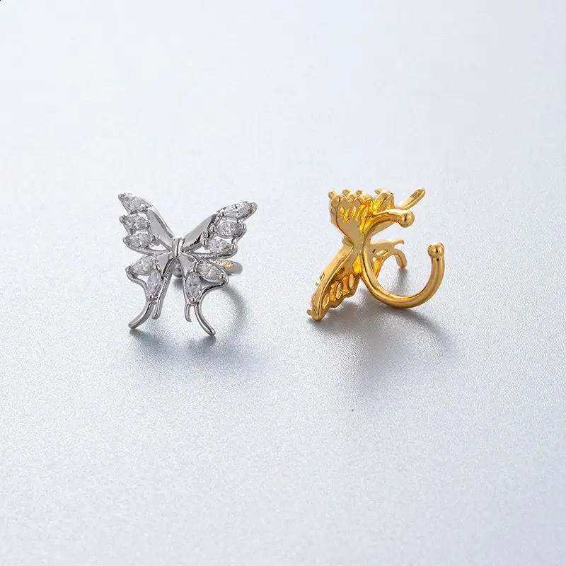 Stainless Steel Gold Color Butterfly Ear Clip Without Piercing For Women Sparkling Zircon Ear Cuff Clip Earrings Fashion Jewelry 250807