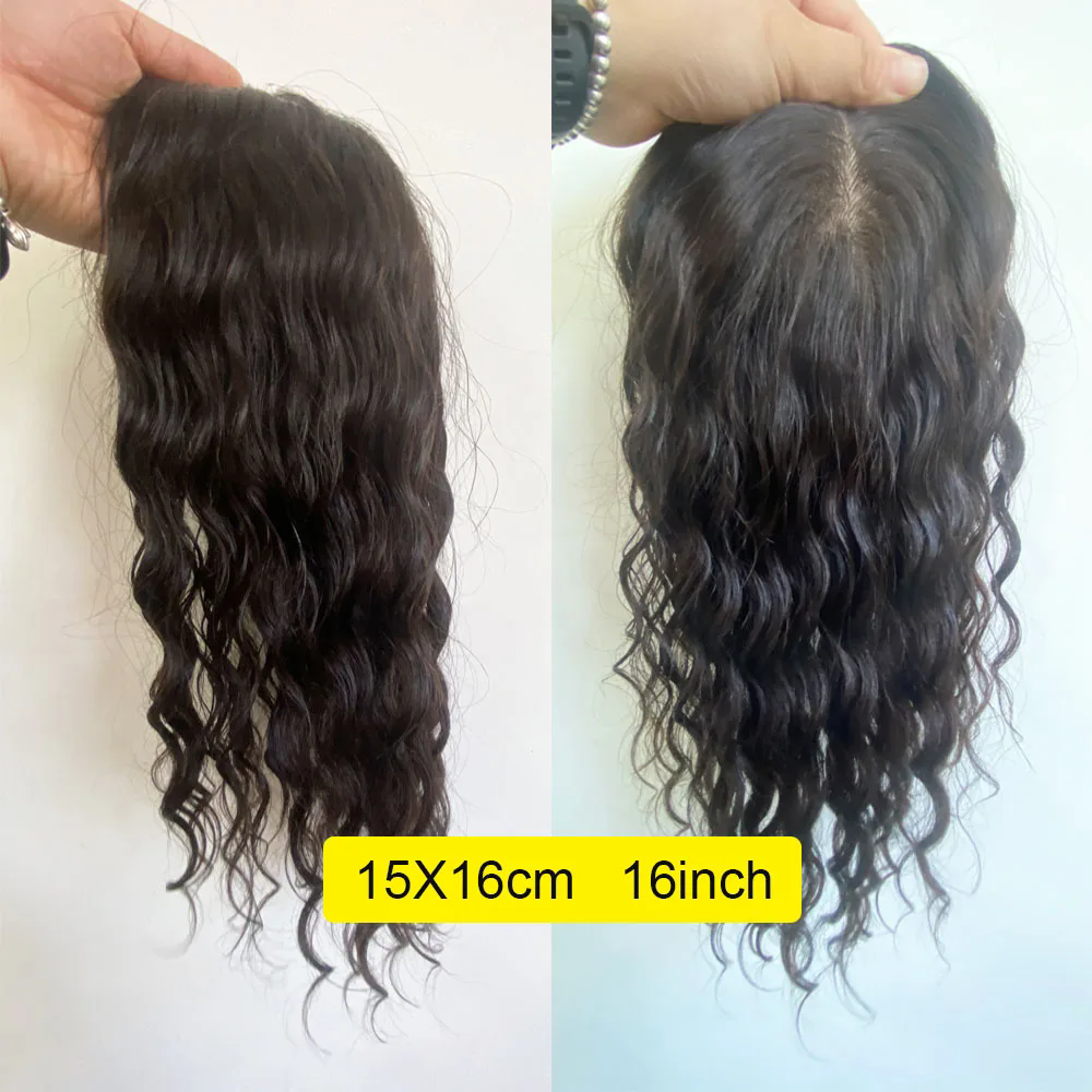 Silk Base Fake Skin Scalp brazilian Virgin Human Hair Women Topper with Clips In Hair Toupee Fine Hairpiece loose deep Wave curly Female