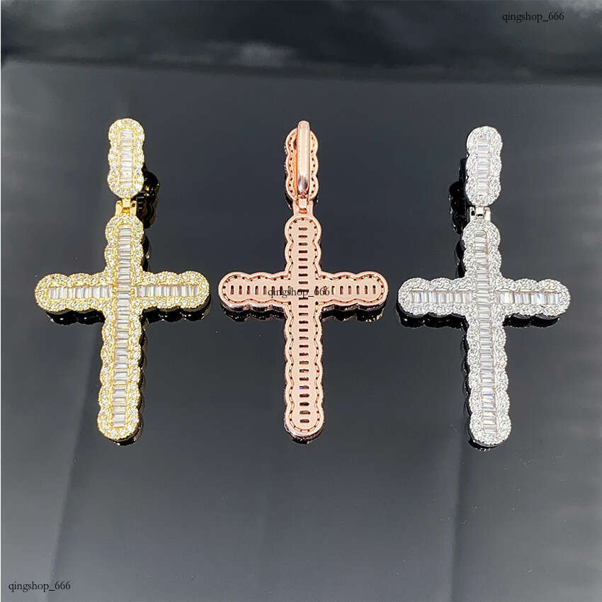 Full Sterling Silver Inlaid Moissanite chain Cross Personality Hip Hop Jewelry Unisex Accessories Necklace Pendant