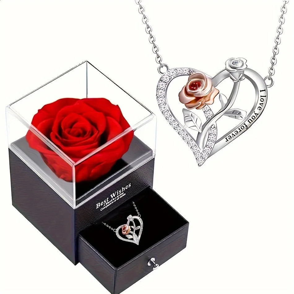 I Love You Forever Necklace With Rose Gift Box For Girlfriend Momther Birthday Christmas Romantic Gift Fashion Jewelry 250805